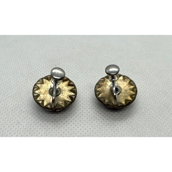 Vintage Blue Rhinestone Round Silver Tone Screw Back Earrings 1960s‎ Retro - Picture 4 of 7